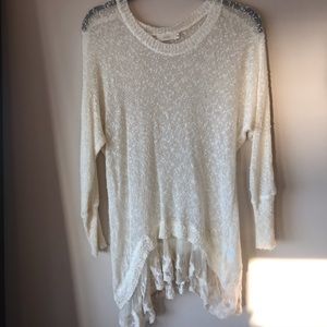 Sheer White Sweater w Lace Detail